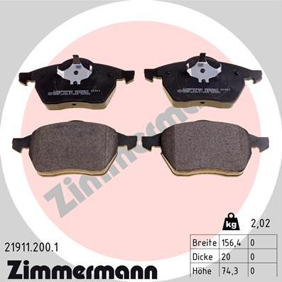 Zimmermann 21911.200.1 - Тормозные колодки, дисковые, комплект autosila-amz.com