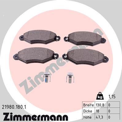 Zimmermann 21980.180.1 - Тормозные колодки, дисковые, комплект autosila-amz.com