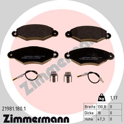 Zimmermann 21981.180.1 - Тормозные колодки, дисковые, комплект autosila-amz.com