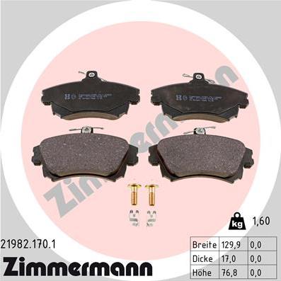 Zimmermann 21982.170.1 - Тормозные колодки, дисковые, комплект autosila-amz.com