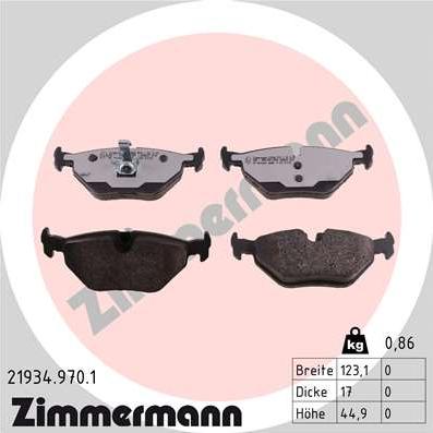 Zimmermann 21934.970.1 - Тормозные колодки, дисковые, комплект autosila-amz.com