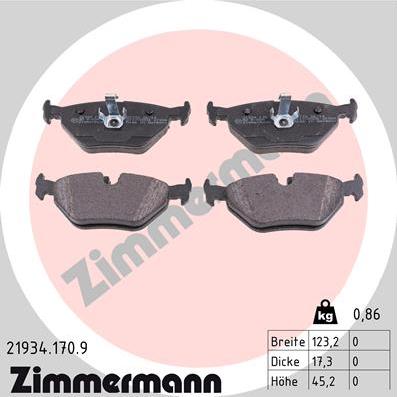 Zimmermann 21934.170.9 - Тормозные колодки, дисковые, комплект autosila-amz.com
