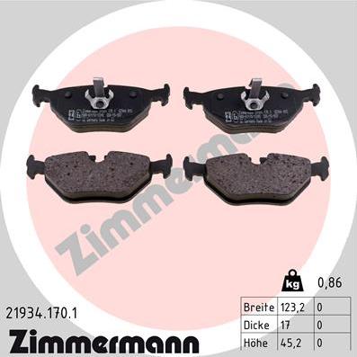 Zimmermann 21934.170.1 - Тормозные колодки, дисковые, комплект autosila-amz.com