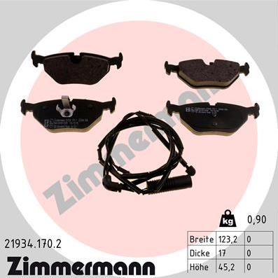Zimmermann 21934.170.2 - Тормозные колодки, дисковые, комплект autosila-amz.com
