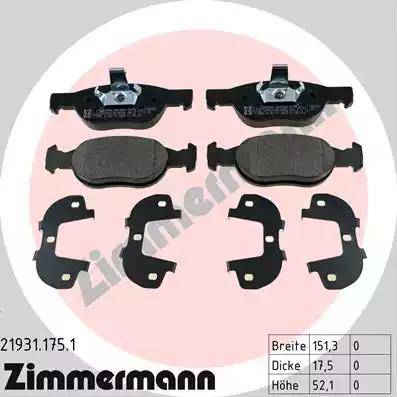 Zimmermann 21931.175.1 - Тормозные колодки, дисковые, комплект autosila-amz.com