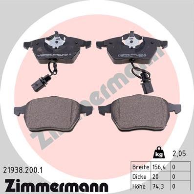 Zimmermann 21938.200.1 - Тормозные колодки, дисковые, комплект autosila-amz.com