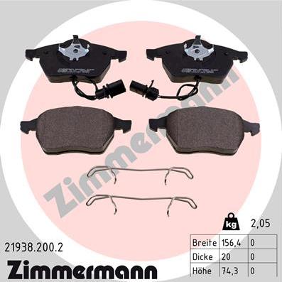 Zimmermann 21938.200.2 - Тормозные колодки, дисковые, комплект autosila-amz.com
