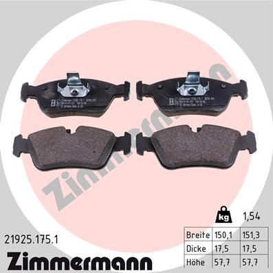 Zimmermann 21925.175.1 - Тормозные колодки, дисковые, комплект autosila-amz.com