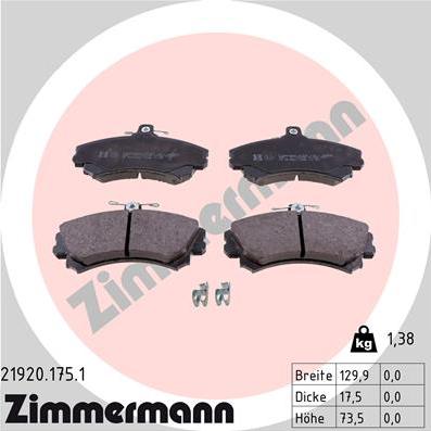 Zimmermann 21920.175.1 - Тормозные колодки, дисковые, комплект autosila-amz.com