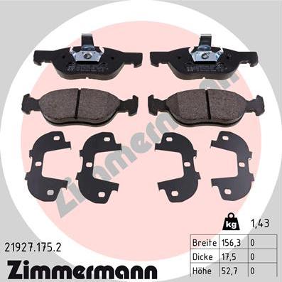 Zimmermann 21927.175.2 - Тормозные колодки, дисковые, комплект autosila-amz.com
