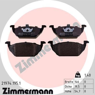 Zimmermann 21974.195.1 - Тормозные колодки, дисковые, комплект autosila-amz.com