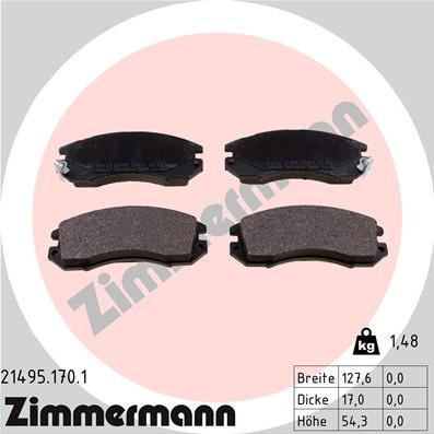 Zimmermann 21495.170.1 - Тормозные колодки, дисковые, комплект autosila-amz.com