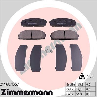 Zimmermann 21468.155.1 - Тормозные колодки, дисковые, комплект autosila-amz.com