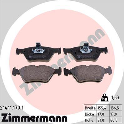 Zimmermann 21411.170.1 - Тормозные колодки, дисковые, комплект autosila-amz.com