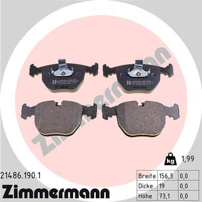 Zimmermann 21486.190.1 - Тормозные колодки, дисковые, комплект autosila-amz.com