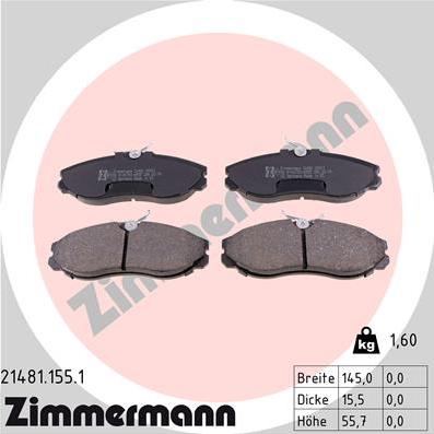 Zimmermann 21481.155.1 - Тормозные колодки, дисковые, комплект autosila-amz.com