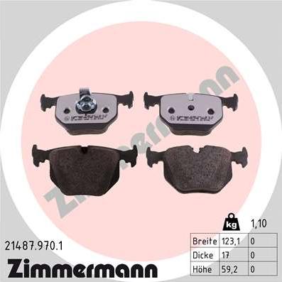 Zimmermann 21487.970.1 - Тормозные колодки, дисковые, комплект autosila-amz.com