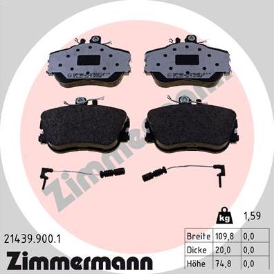 Zimmermann 21439.900.1 - Тормозные колодки, дисковые, комплект autosila-amz.com