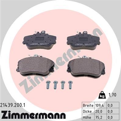 Zimmermann 21439.200.1 - Тормозные колодки, дисковые, комплект autosila-amz.com
