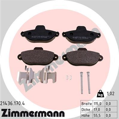 Zimmermann 21436.170.4 - Тормозные колодки, дисковые, комплект autosila-amz.com