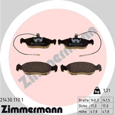 Zimmermann 21430.170.1 - Тормозные колодки, дисковые, комплект autosila-amz.com