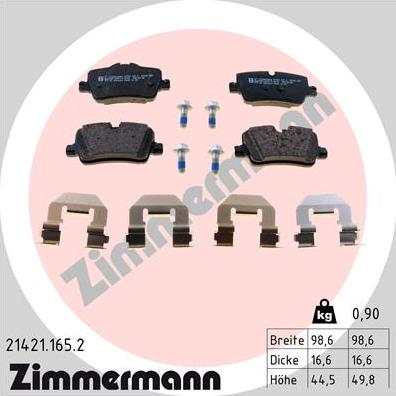 Zimmermann 21421.165.2 - Тормозные колодки, дисковые, комплект autosila-amz.com