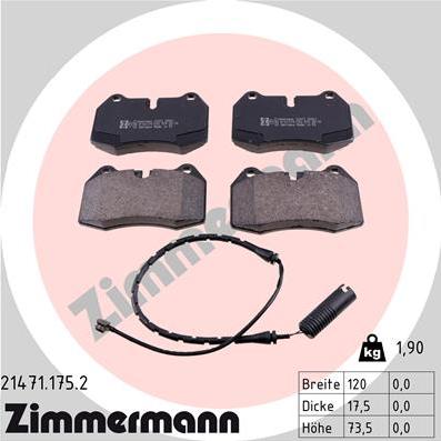 Zimmermann 21471.175.2 - Тормозные колодки, дисковые, комплект autosila-amz.com