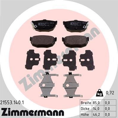 Zimmermann 21553.140.1 - Тормозные колодки, дисковые, комплект autosila-amz.com