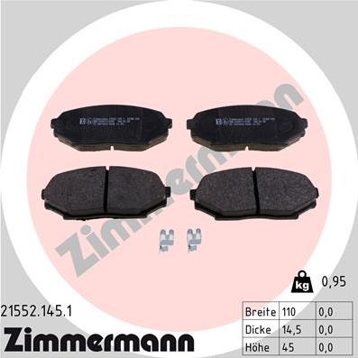 Zimmermann 21552.145.1 - Тормозные колодки, дисковые, комплект autosila-amz.com