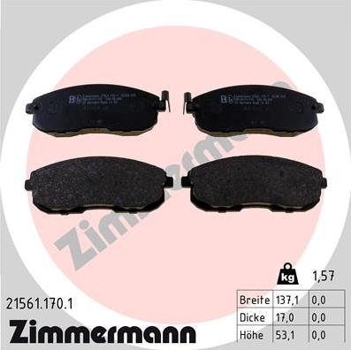 Zimmermann 21561.170.1 - Тормозные колодки, дисковые, комплект autosila-amz.com