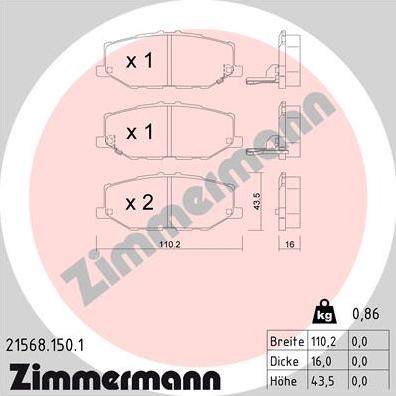 Zimmermann 21568.150.1 - Тормозные колодки, дисковые, комплект autosila-amz.com
