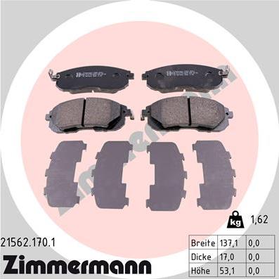 Zimmermann 21562.170.1 - Тормозные колодки, дисковые, комплект autosila-amz.com