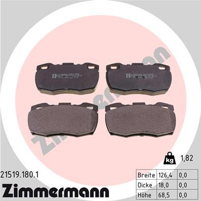 Zimmermann 21519.180.1 - Тормозные колодки, дисковые, комплект autosila-amz.com