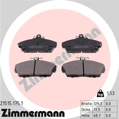 Zimmermann 21515.175.1 - Тормозные колодки, дисковые, комплект autosila-amz.com