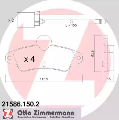 Zimmermann 21586.150.2 - Тормозные колодки, дисковые, комплект autosila-amz.com