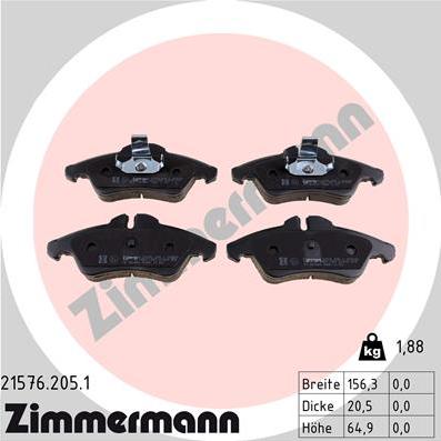 Zimmermann 21576.205.1 - Тормозные колодки, дисковые, комплект autosila-amz.com