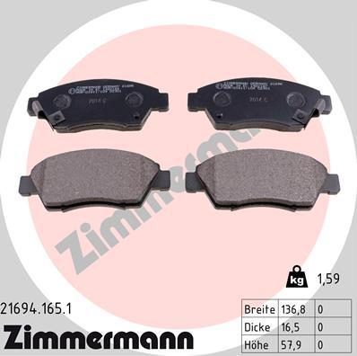 Zimmermann 21694.165.1 - Тормозные колодки, дисковые, комплект autosila-amz.com