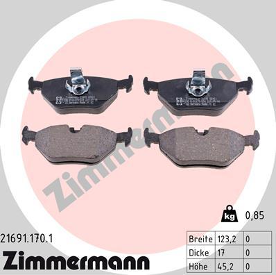 Zimmermann 21691.170.1 - Тормозные колодки, дисковые, комплект autosila-amz.com