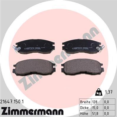 Zimmermann 21647.150.1 - Колодки тормозные дисковые Hyundai, Mitsubishi autosila-amz.com