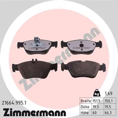 Zimmermann 21664.995.1 - Тормозные колодки, дисковые, комплект autosila-amz.com