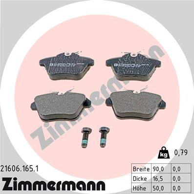 Zimmermann 21606.165.1 - Тормозные колодки, дисковые, комплект autosila-amz.com