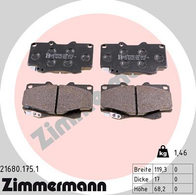 Zimmermann 21680.175.1 - Тормозные колодки, дисковые, комплект autosila-amz.com