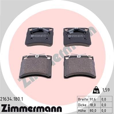 Zimmermann 21634.180.1 - Тормозные колодки, дисковые, комплект autosila-amz.com