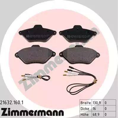 Zimmermann 21632.160.1 - Тормозные колодки, дисковые, комплект autosila-amz.com
