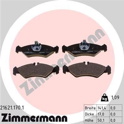 Zimmermann 21621.170.1 - Тормозные колодки, дисковые, комплект autosila-amz.com