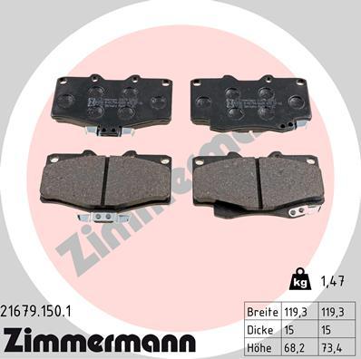 Zimmermann 21679.150.1 - Тормозные колодки, дисковые, комплект autosila-amz.com