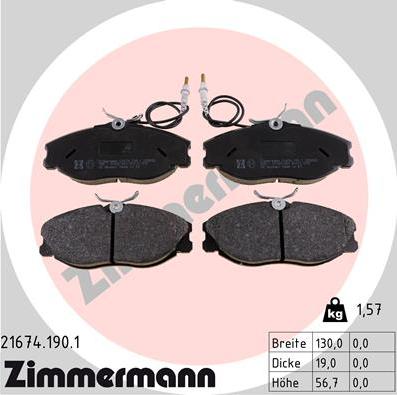 Zimmermann 21674.190.1 - Тормозные колодки, дисковые, комплект autosila-amz.com