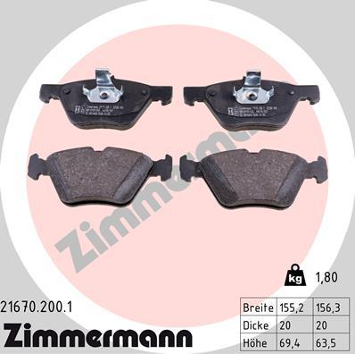 Zimmermann 21670.200.1 - Тормозные колодки, дисковые, комплект autosila-amz.com