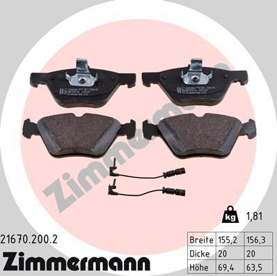 Zimmermann 21670.200.2 - Тормозные колодки, дисковые, комплект autosila-amz.com