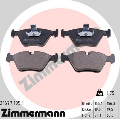 Zimmermann 21677.195.1 - Тормозные колодки, дисковые, комплект autosila-amz.com